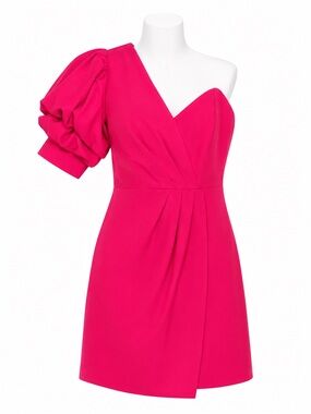 eye candy One-Shoulder Hot Pink Puff-Sleeve Mini Dress